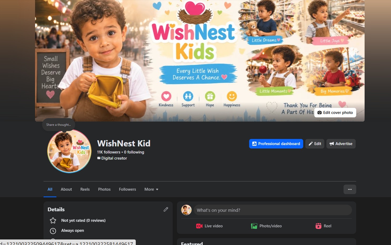 WishNest Kids analytics screenshot