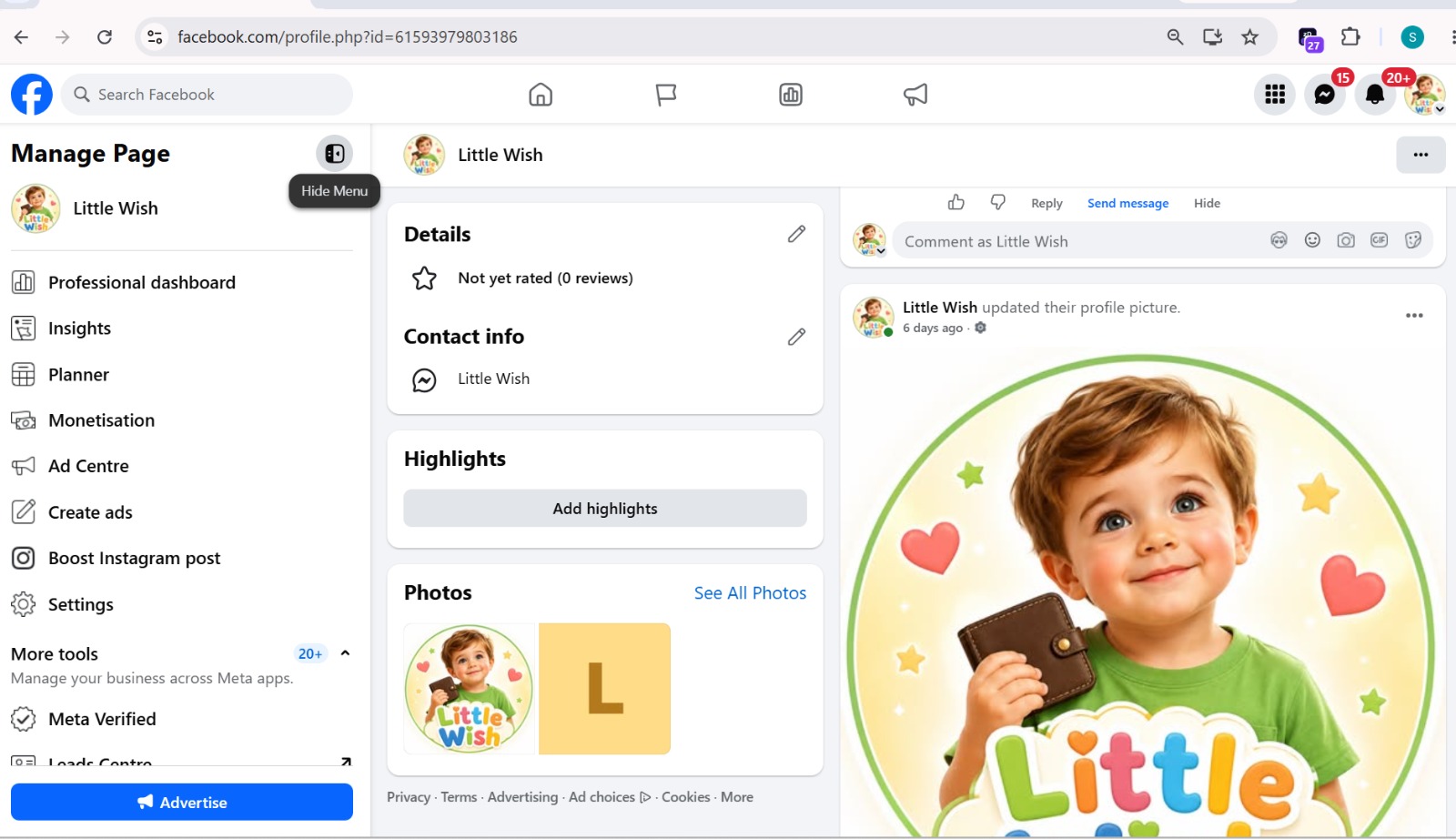 Little Wish analytics screenshot